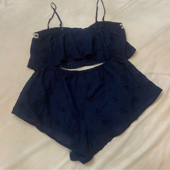 New! Victoria's Secret Navy Blue eyelet Pajama Set 1142 - Picture 6 of 9